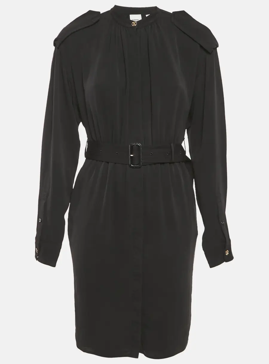 Burberry Black Chiffon Belted Midi Dress S