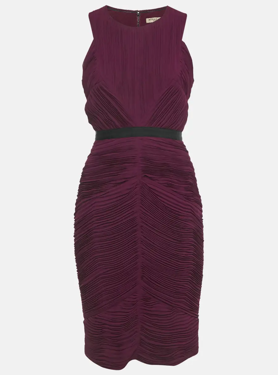Burberry Burgundy Plisse Sleeveless Sheath Dress S