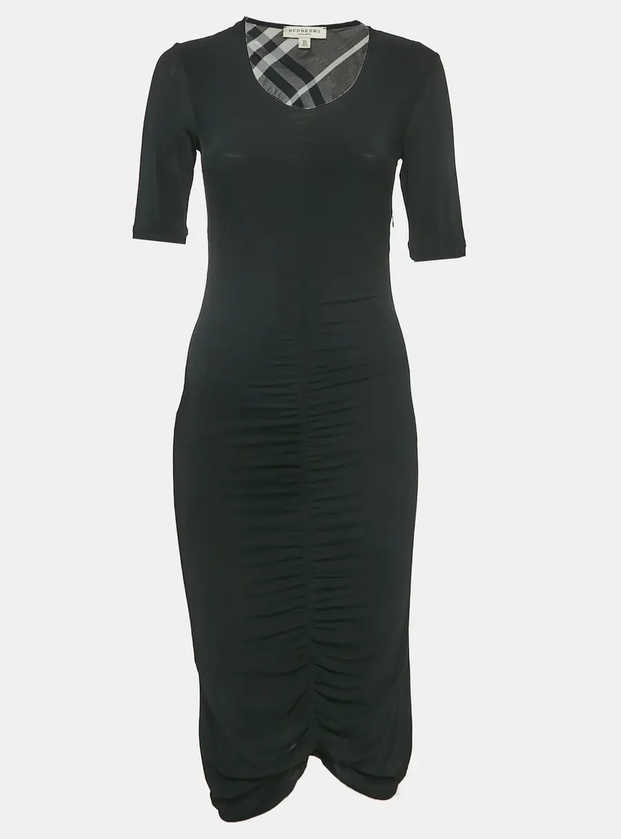 Burberry Black Jersey Ruched Bodycon Dress S