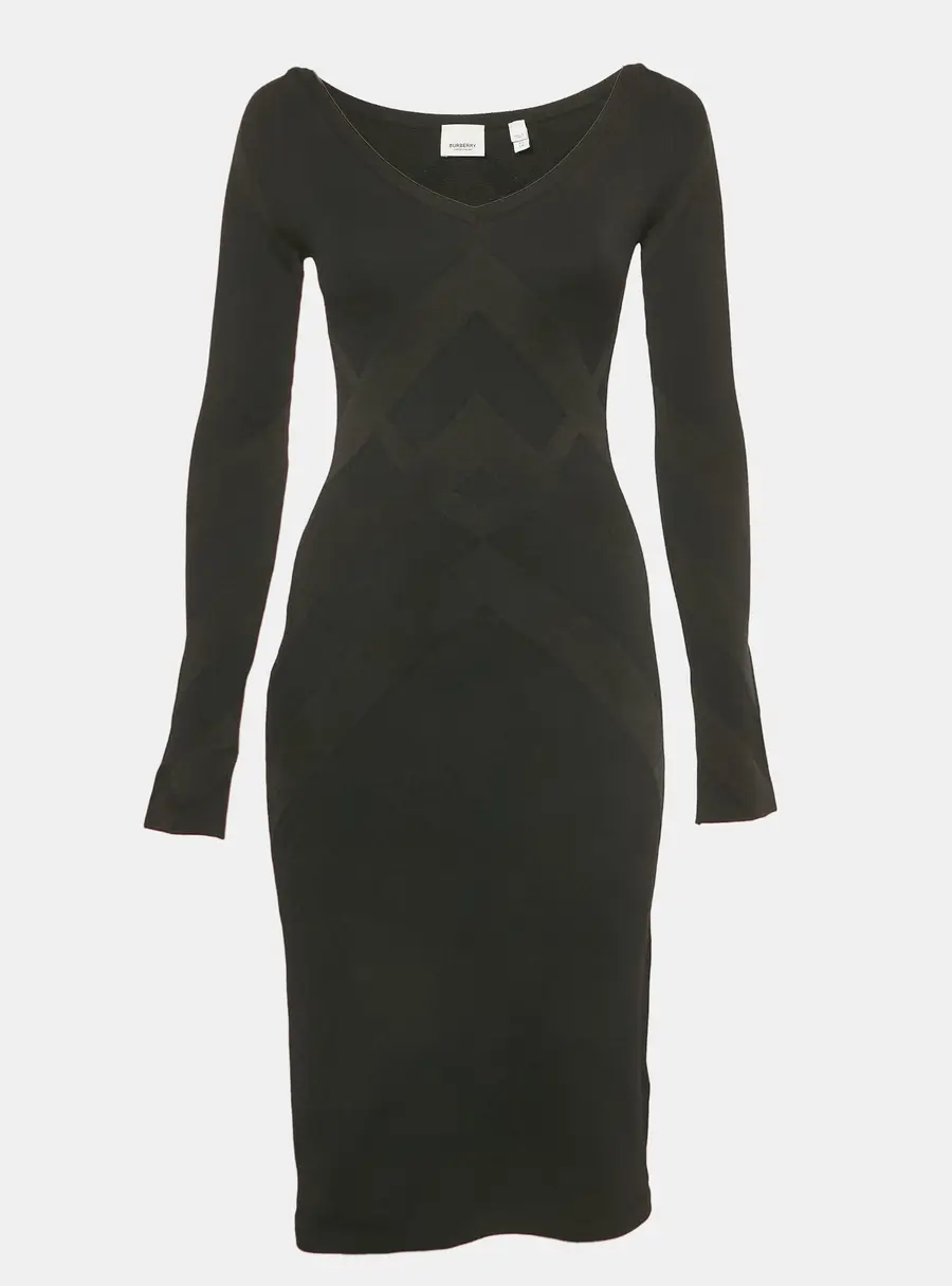 Burberry Black Stretch Knit Flared Mini Dress XS