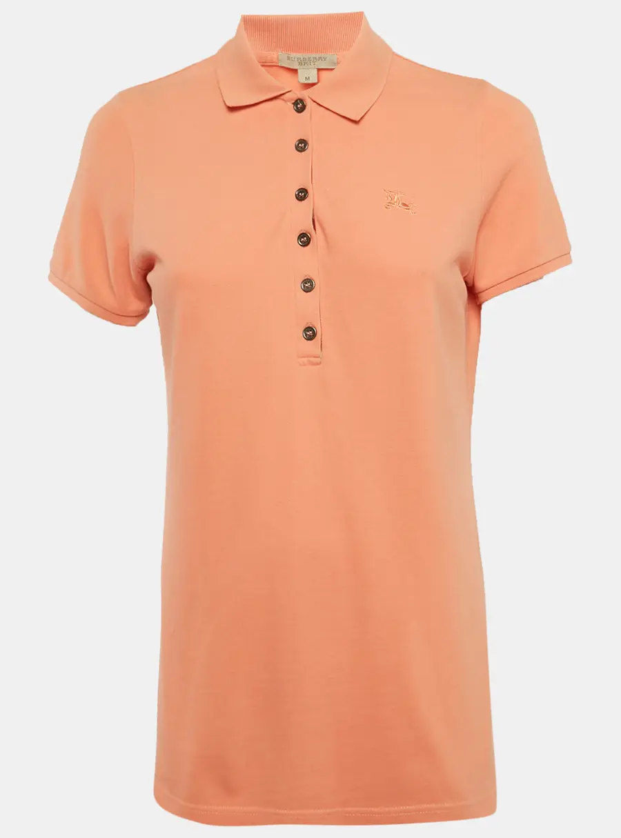Burberry Orange Logo Embroidered Cotton Polo T-Shirt M