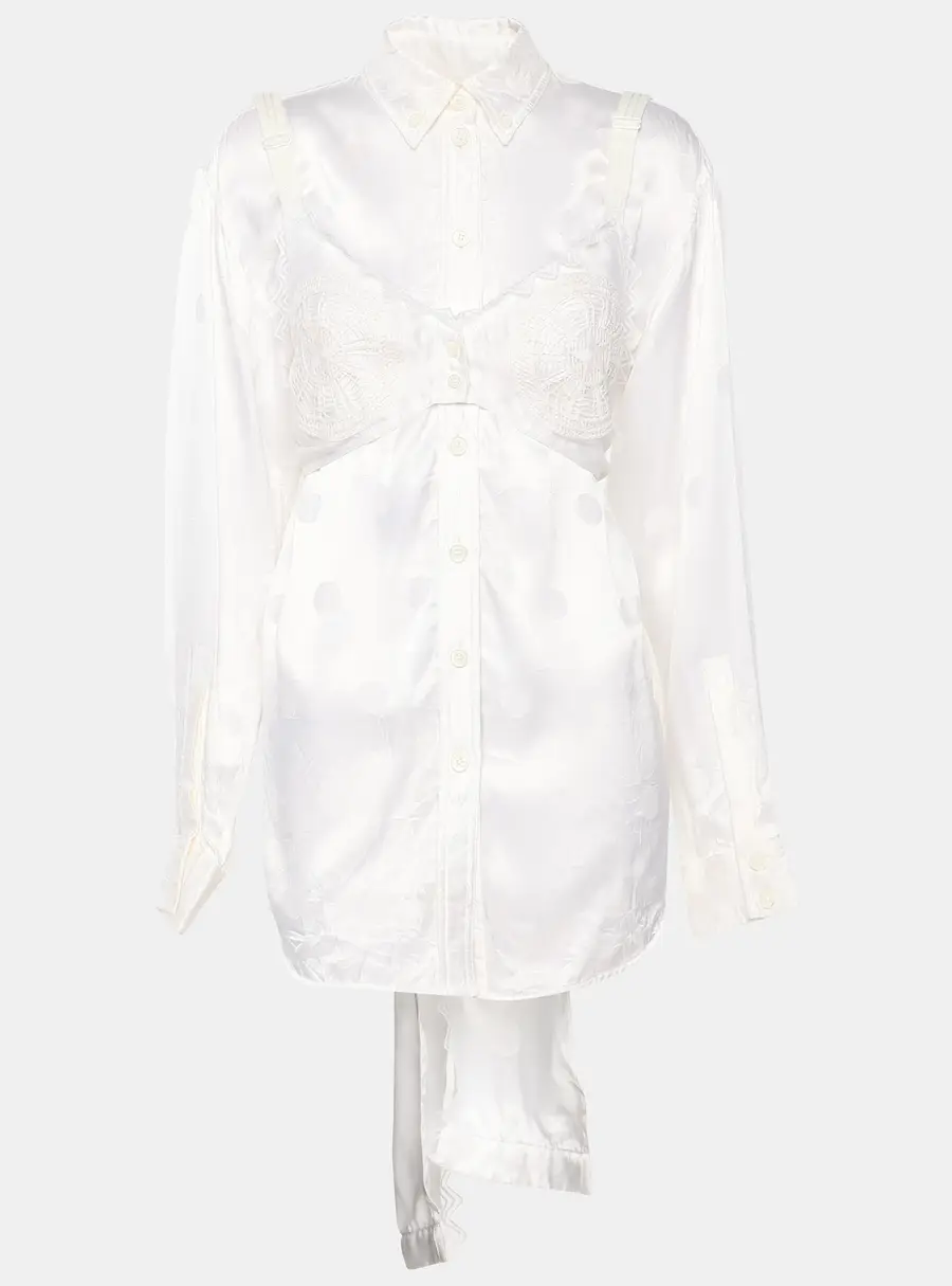 Burberry Optic White Satin and Lace Blouse XS