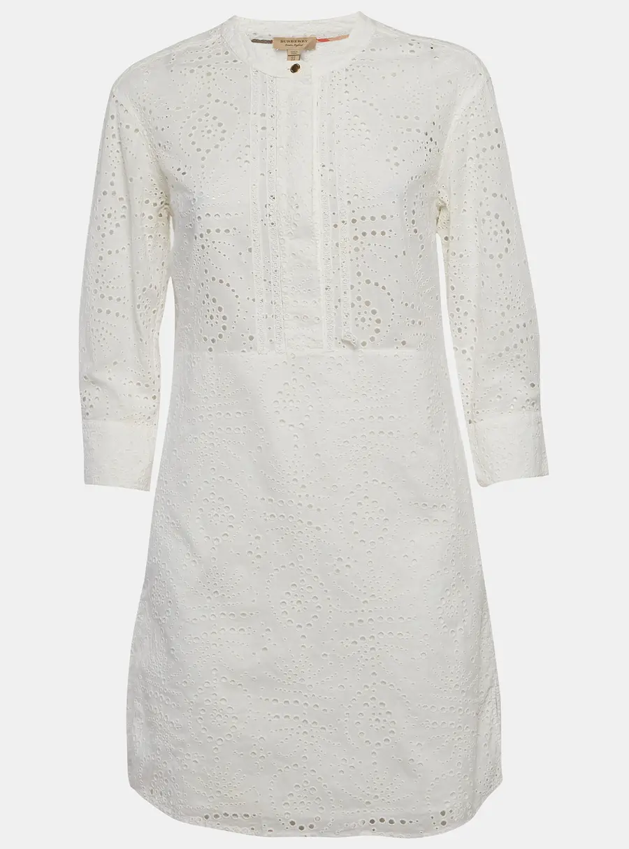 Burberry White Cotton Daniela Eyelet Shirt Dress S