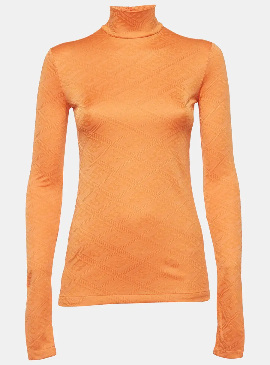 Burberry Orange Monogram Jersey Turtle Neck Top XS