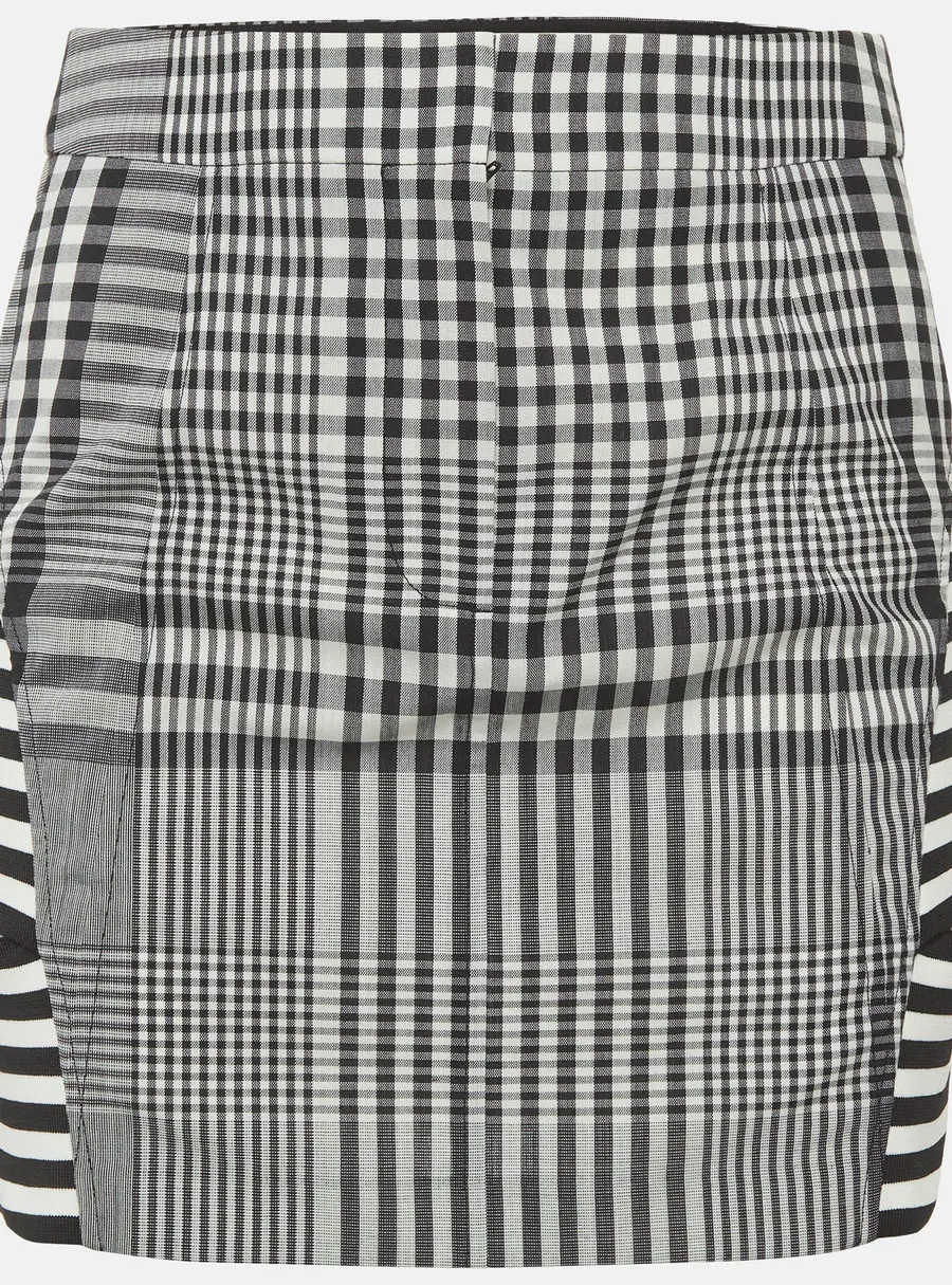 Burberry Monochrome Check and Stripe Cotton Mini Skirt S