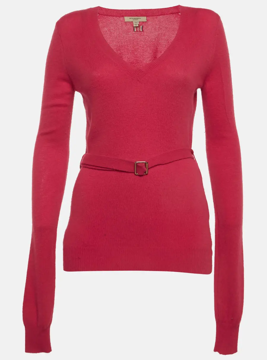 Burberry Pink Knit Cashmere Belted Sweater S