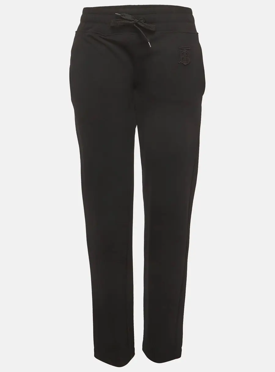 Burberry Black Gabardine Logo Applique Pants S