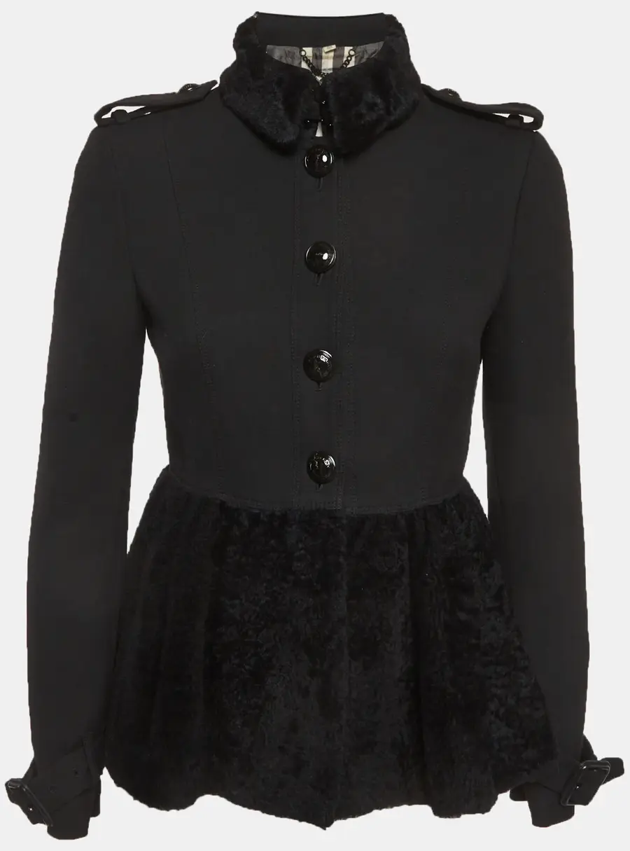 Burberry Black Shearling and Crepe Short Coat S