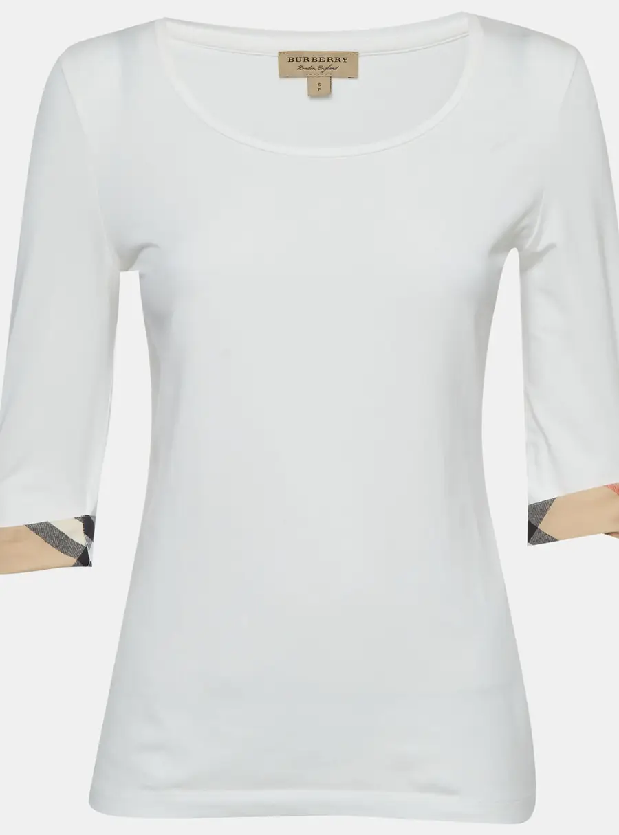 Burberry White Nova Check Jersey Scoop Neck Top S