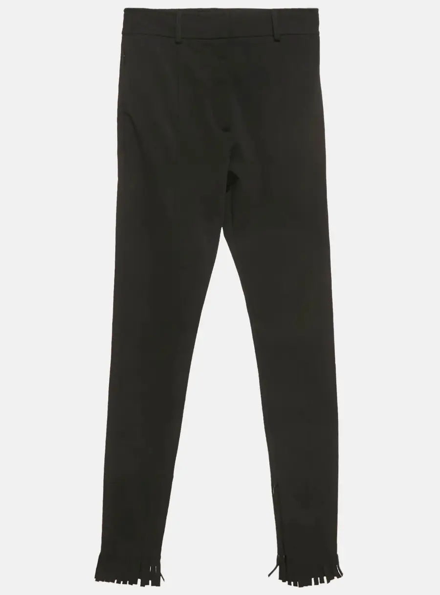 Burberry Black Crepe Fringed Hem Trousers XS