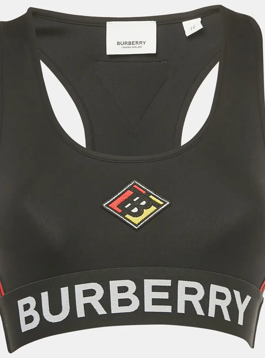 Burberry Black Logo Patch Jersey Sports Bra XS