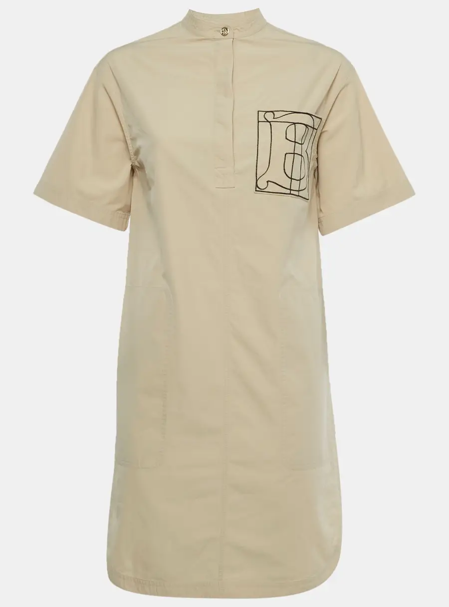 Burberry Beige Cotton Monogram Embroidered Cotton Abbie Mini Dress XS