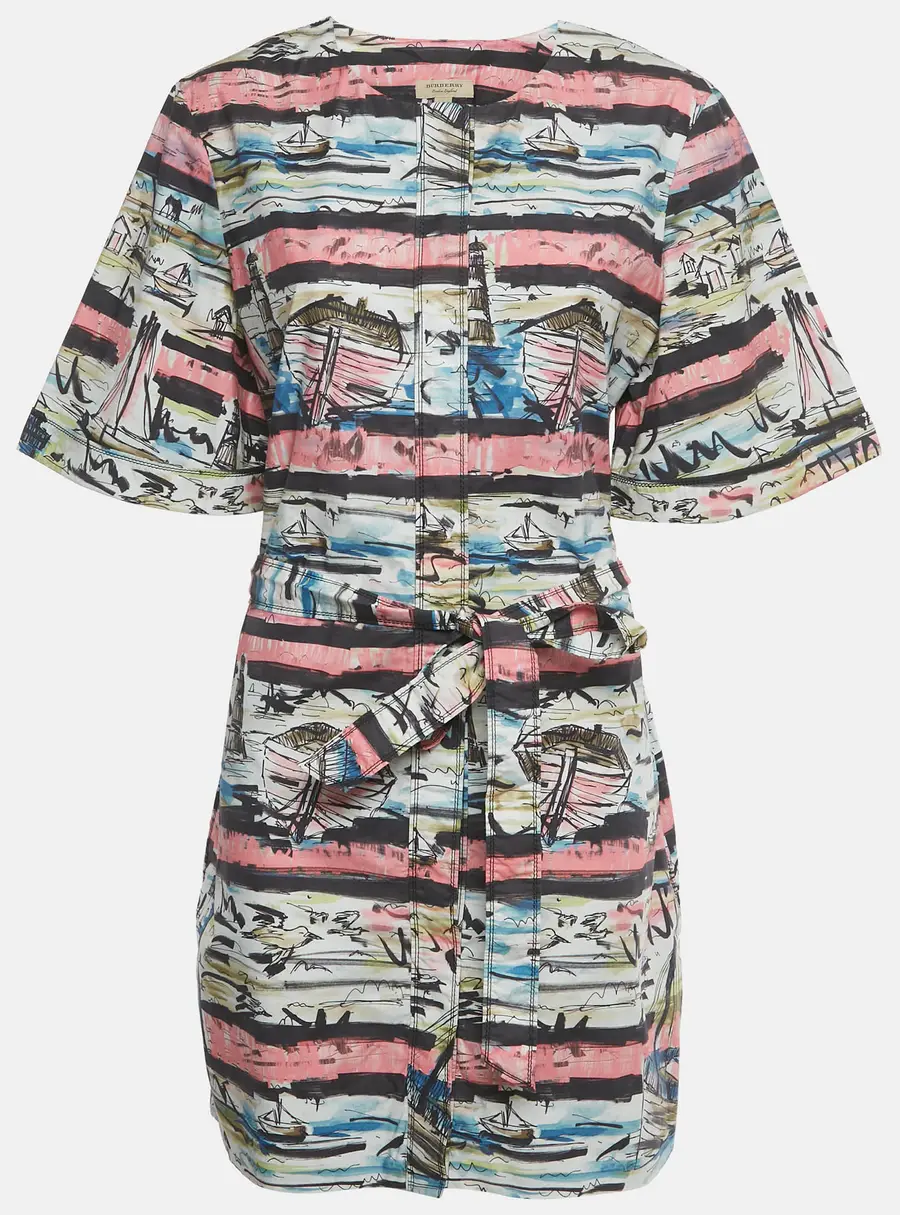 Burberry Multicolor Lighthouse Print Cotton Mini Shirt Dress L