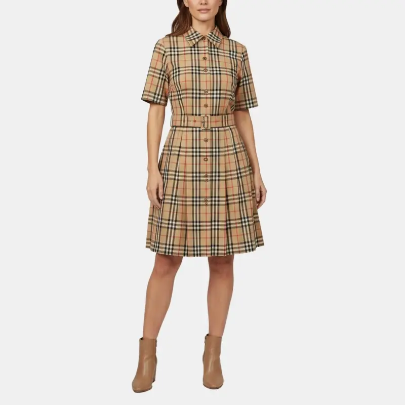 Burberry Beige Nova Check Cotton Poplin Shirt Dress S