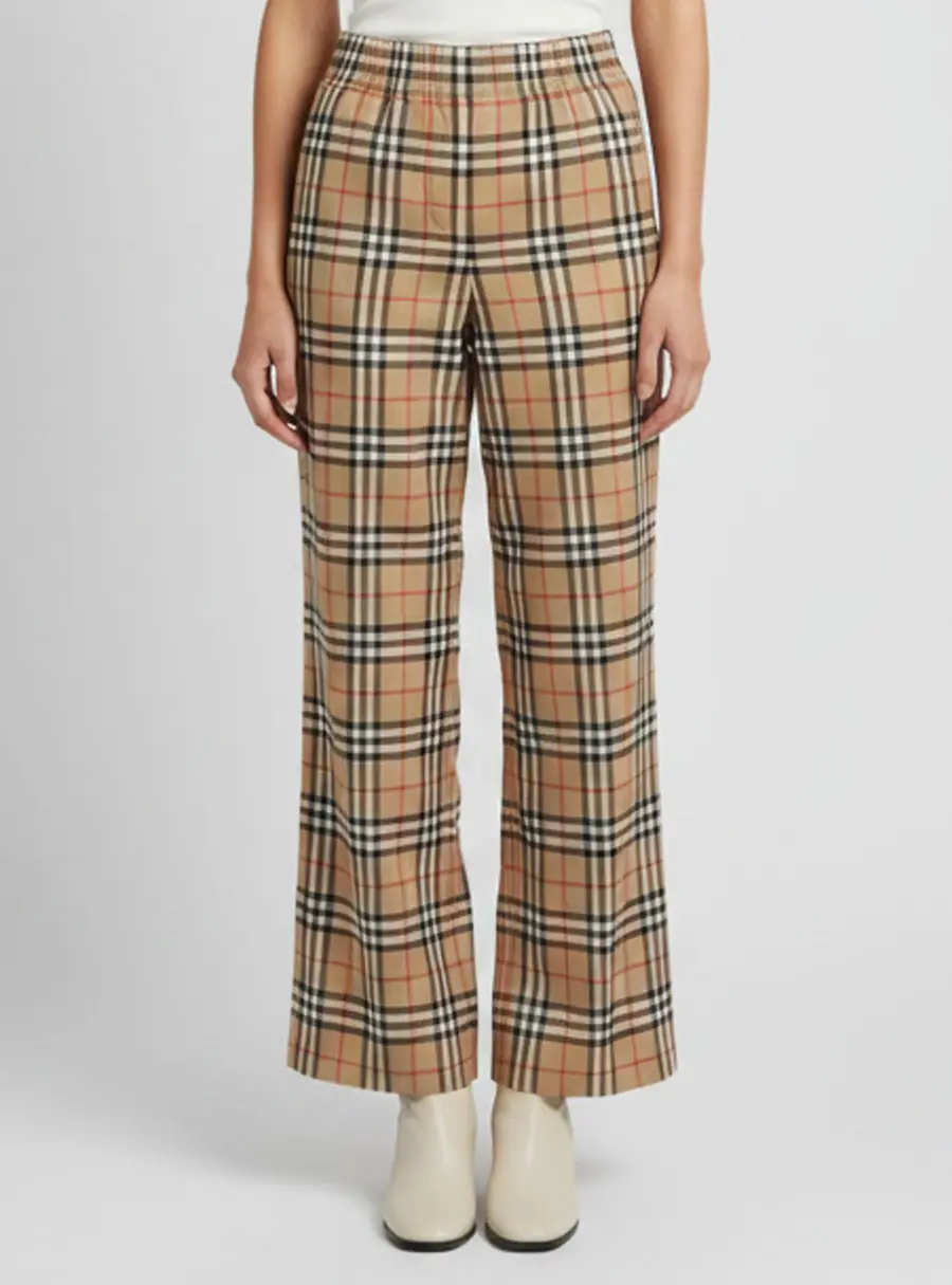 Burberry Beige Striped Plaid Print Cotton Trousers XS