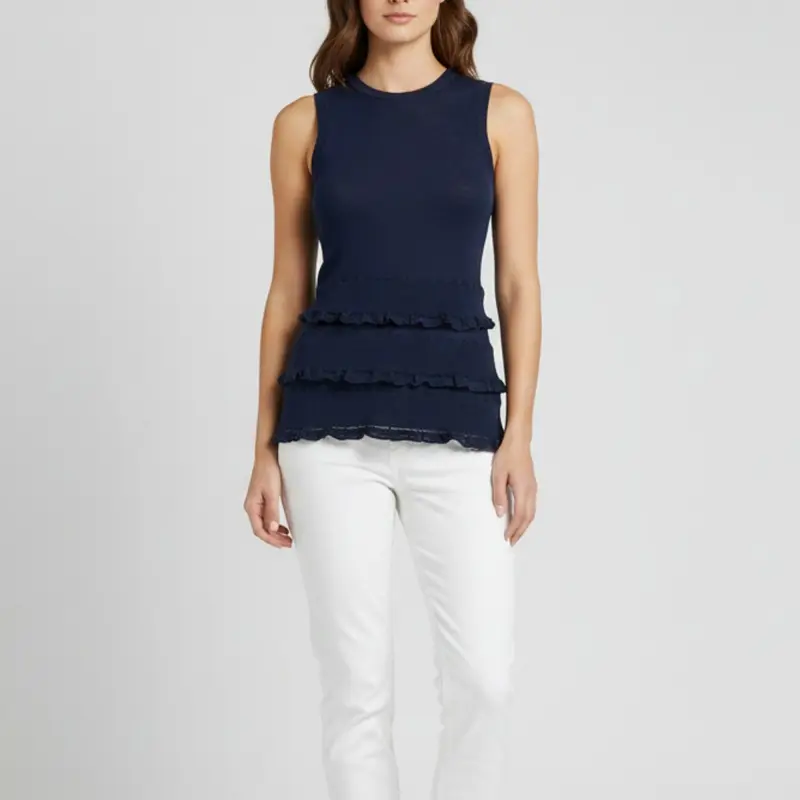 Burberry Navy Blue Knit Fabric Sleeveless Blouse S