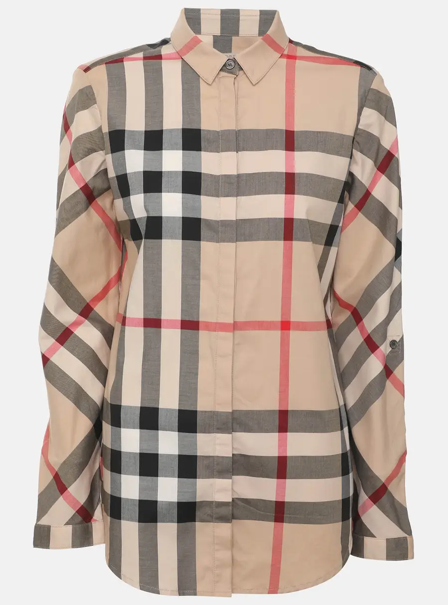 Burberry Beige Nova Check Stretch Cotton Long Sleeve Shirt S