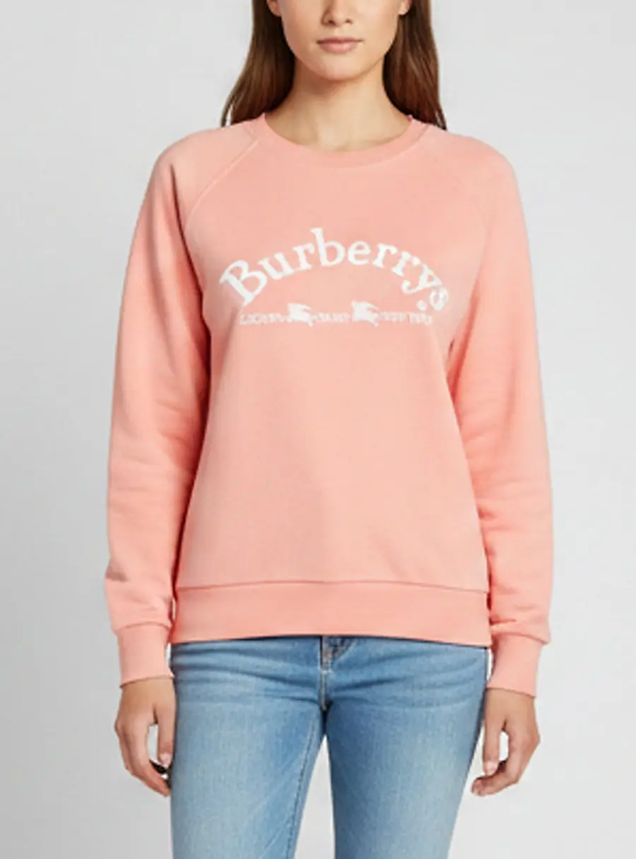 Burberry Peach Logo Embroidered Cotton Knit Crewneck Sweatshirt XL
