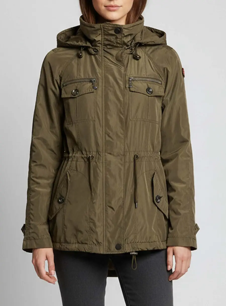 Burberry Brit Military Green Synthetic Hooded Utility Jacket S