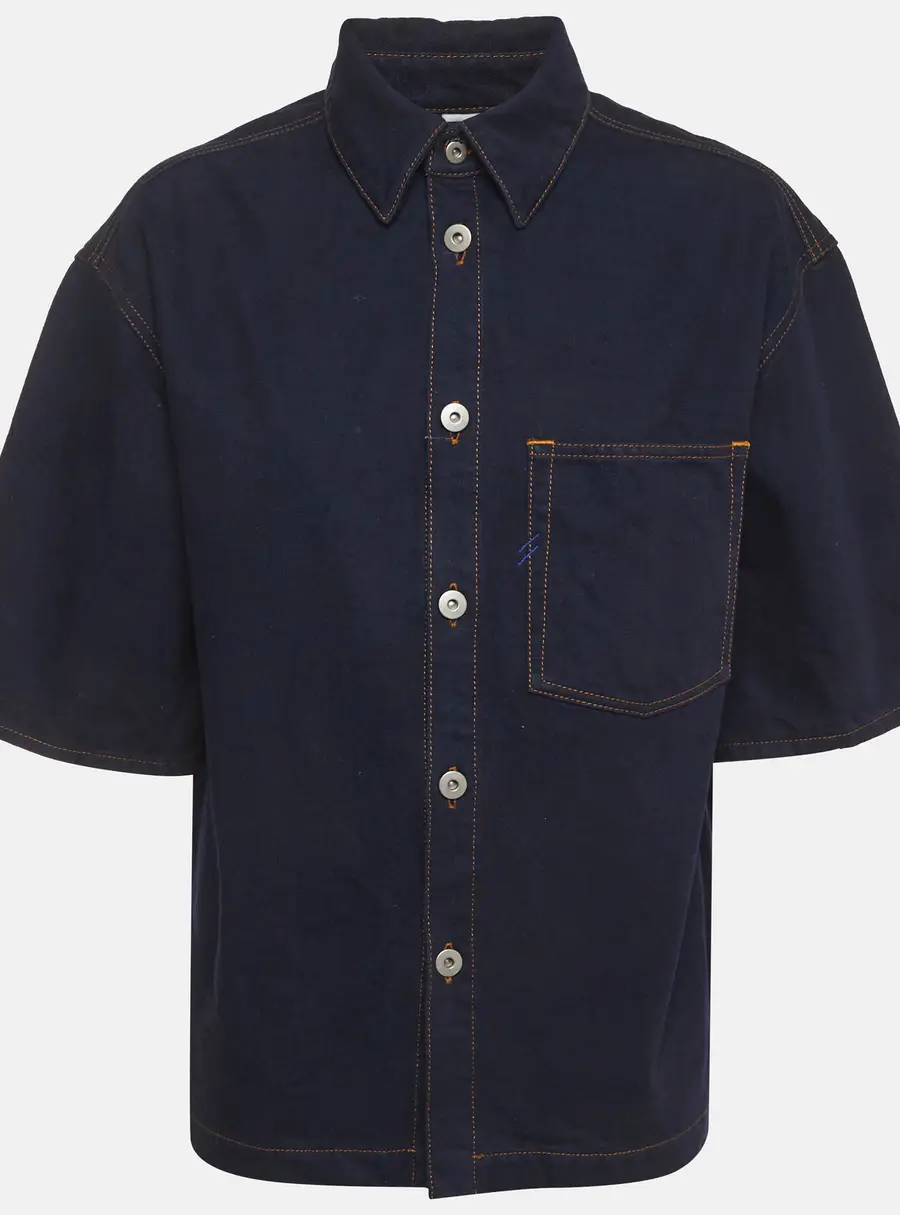 Burberry Blue Denim Short Sleeve Button Front Shirt S