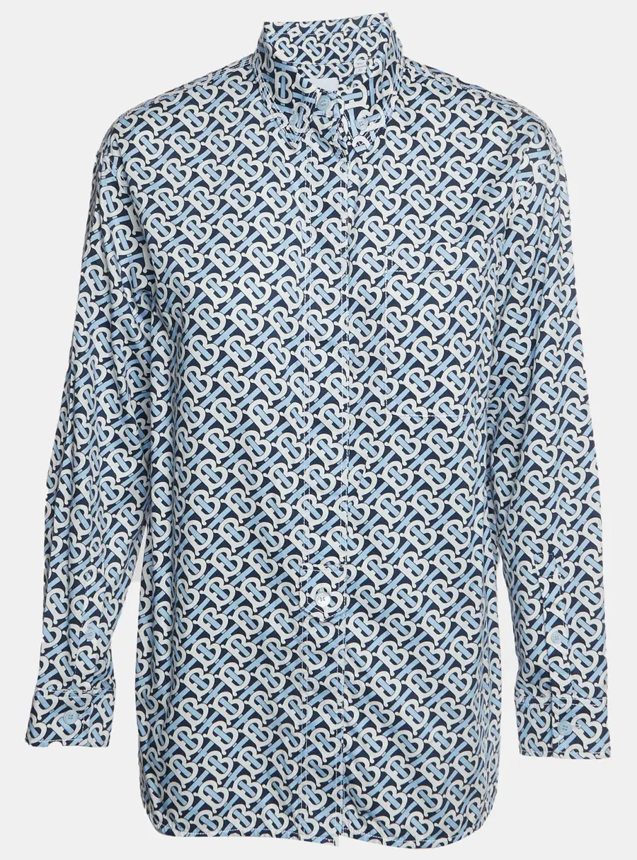 Burberry Blue TB Monogram Print Cotton Oversized Shirt XS