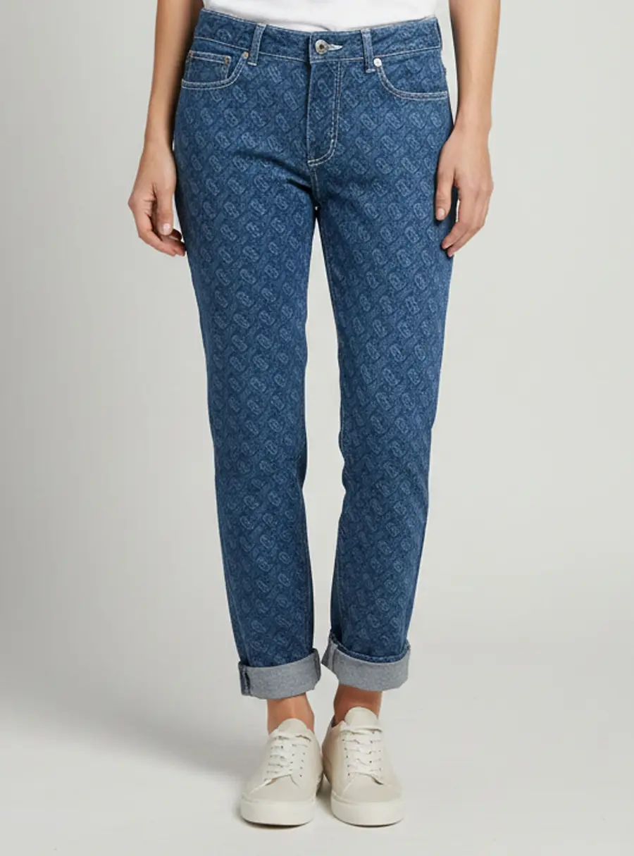 Burberry Blue TB Monogram Print Denim Skinny Jeans S/Waist 26"