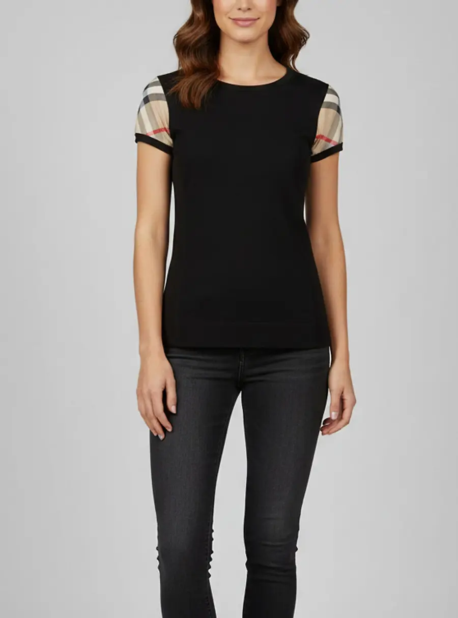 Burberry Black Stretch Cotton Short Sleeve Top S