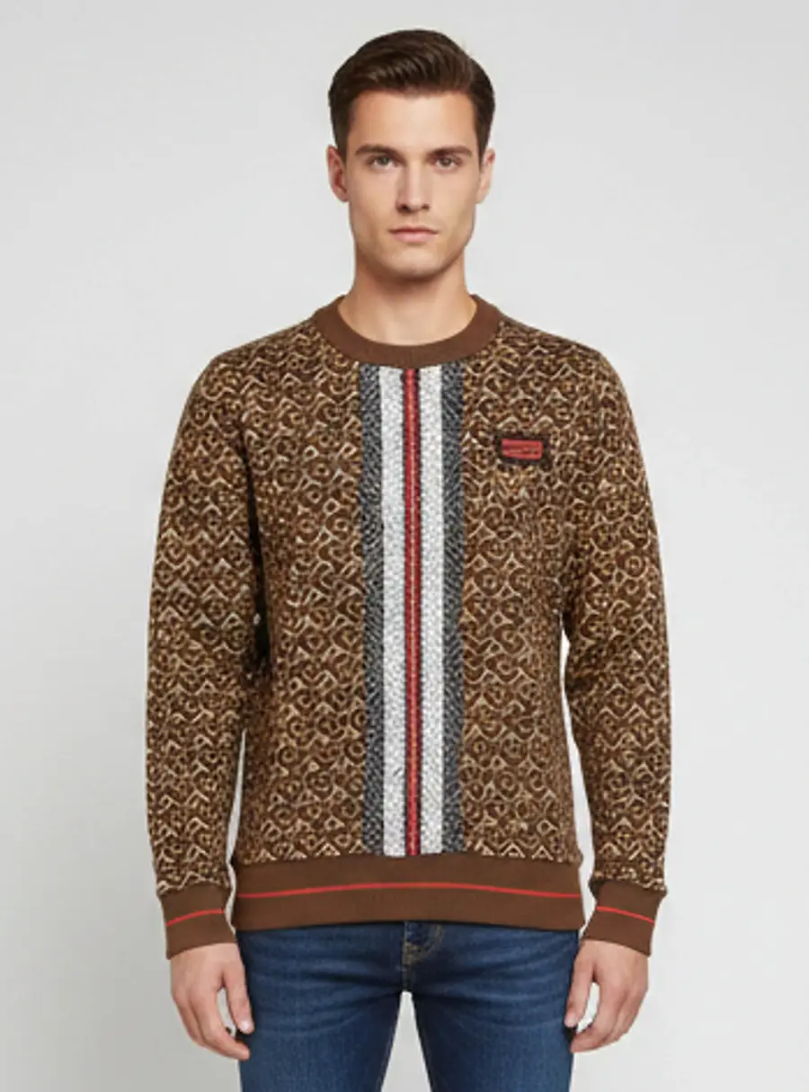 Burberry Brown Monogram Cotton Knit Long Sleeve Sweatshirt XS