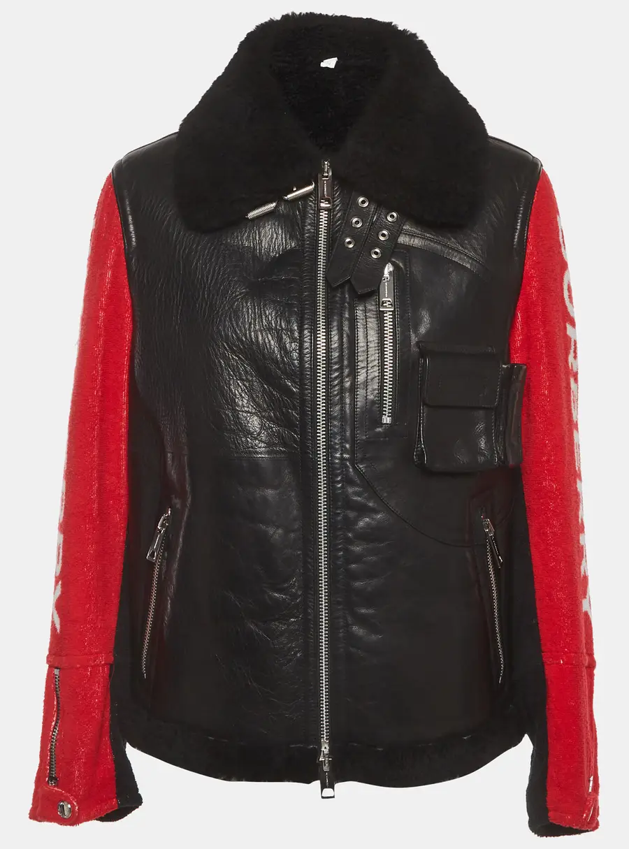 Burberry Black Leather Long Sleeve Zip up Jacket S