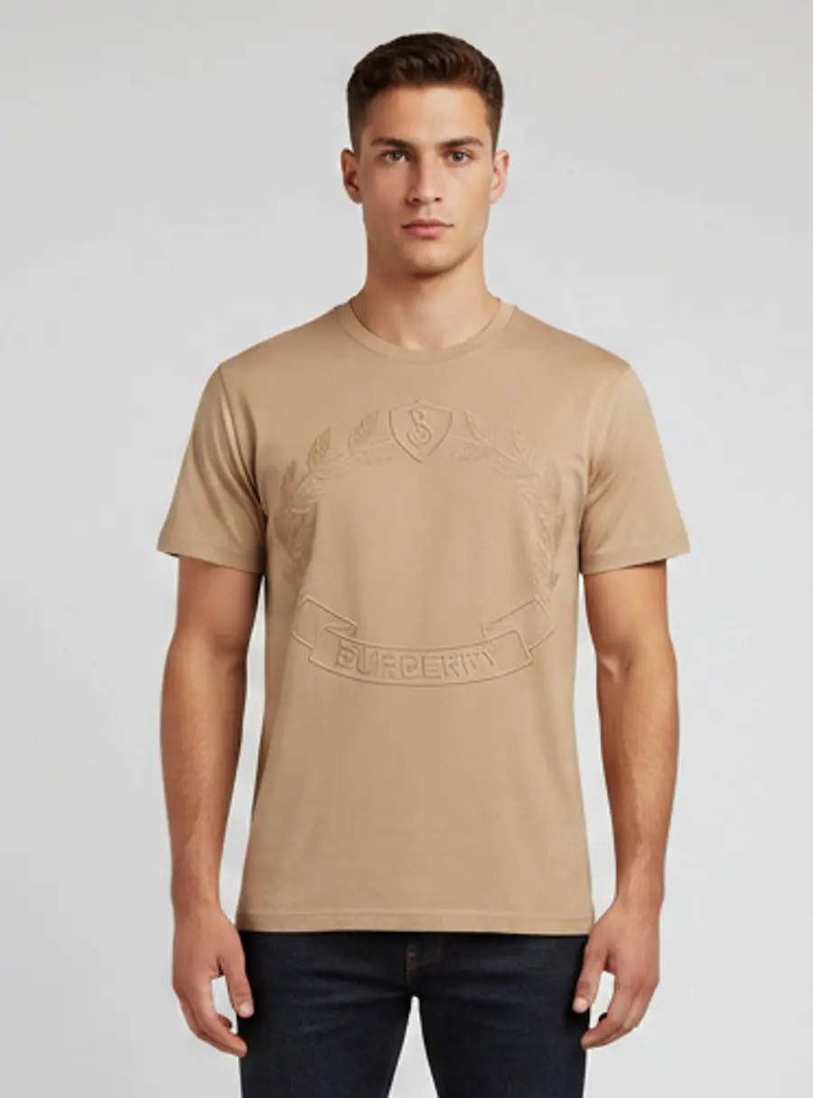Burberry Beige Logo Embroidered Jersey Crewneck T-Shirt S