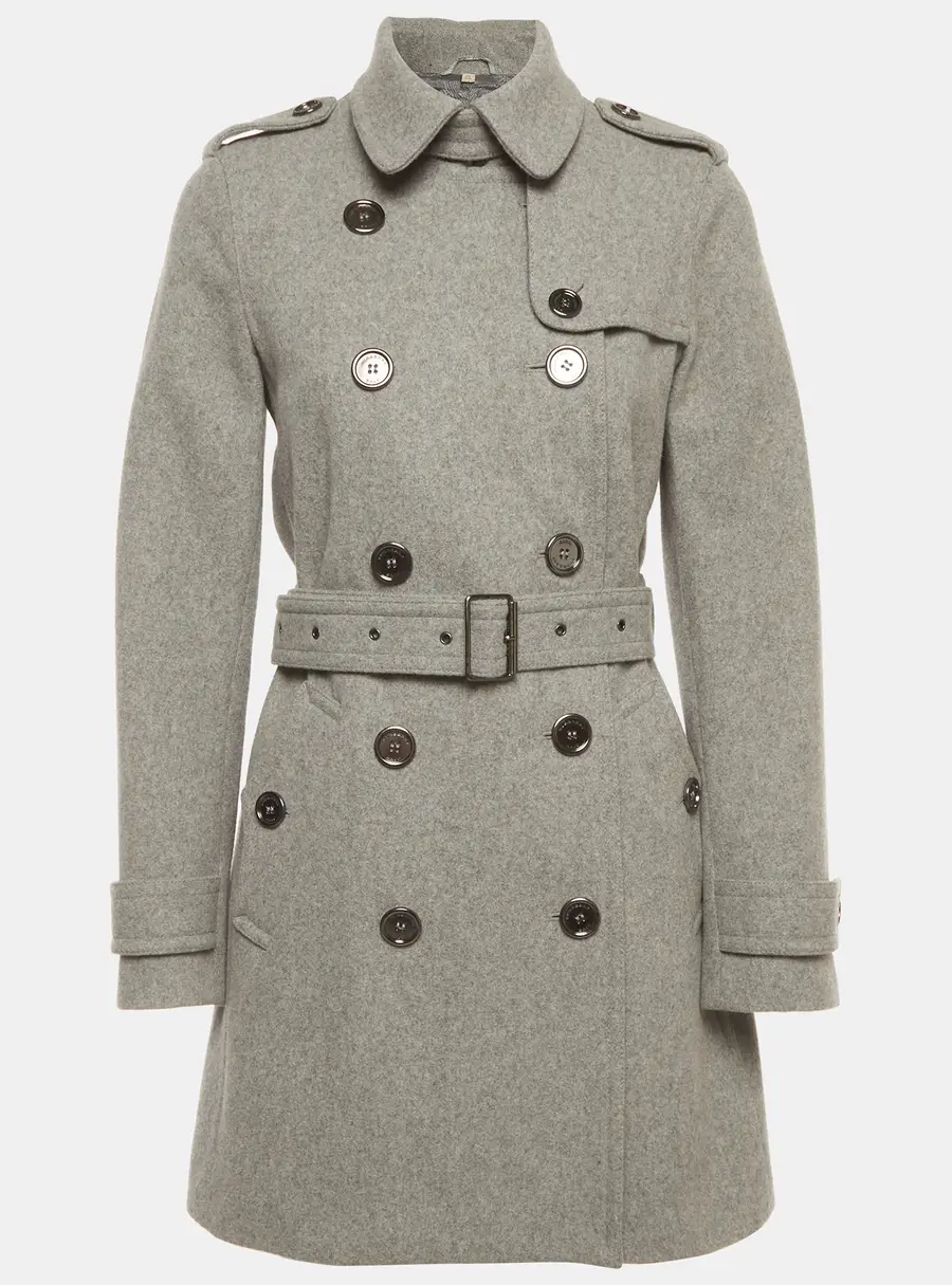 Burberry Brit Grey Wool Blend Double Breasted Belted Coat S