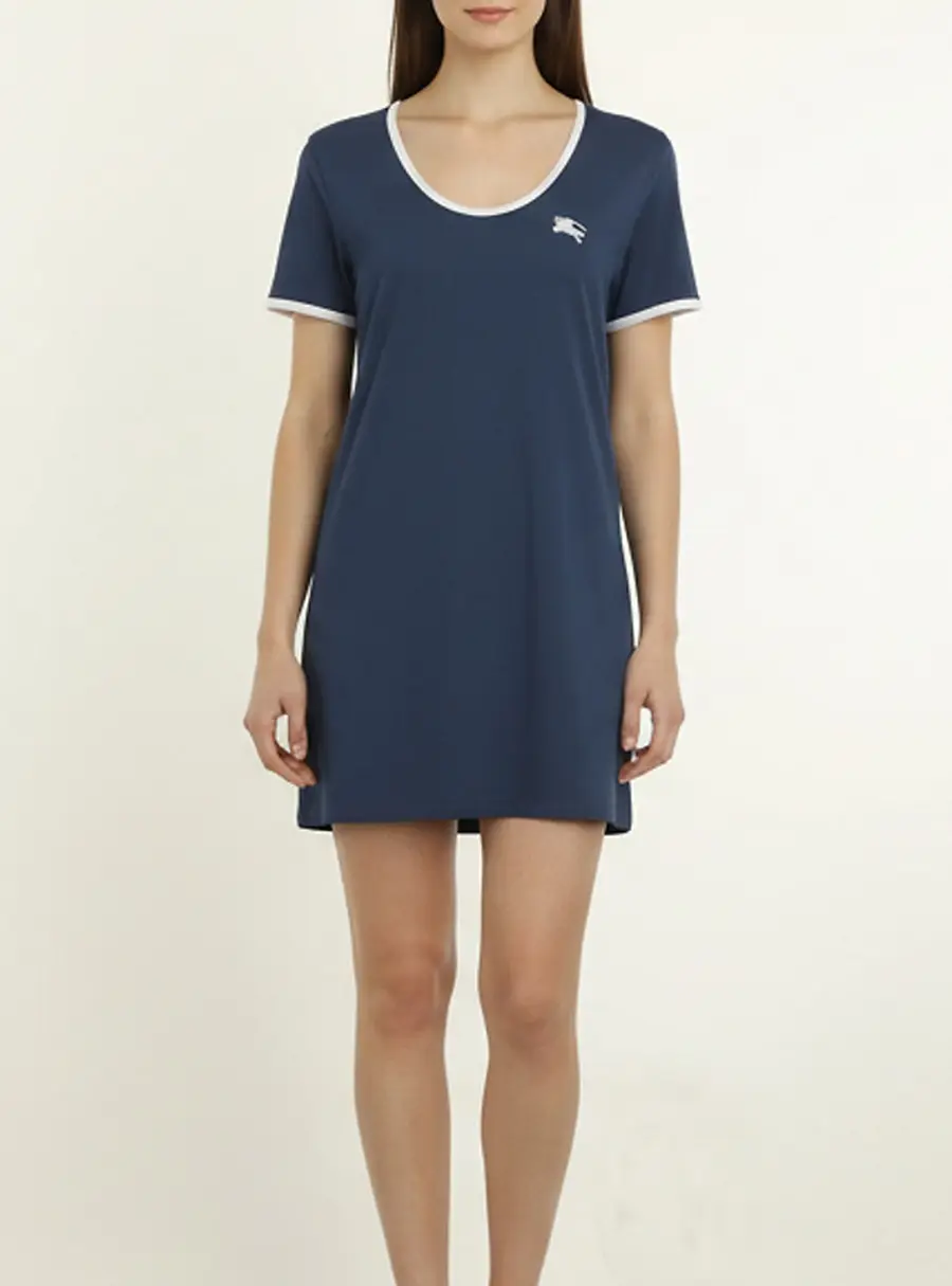 Burberry Blue Cotton Monogram Embroidered V Neck Tops S