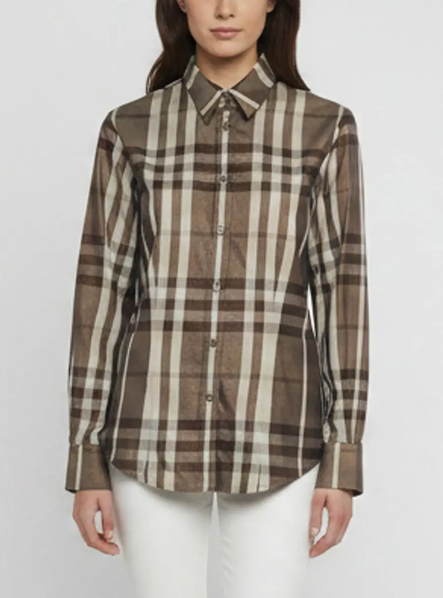 Burberry London Brown Metallic Checked Cotton Shirt L