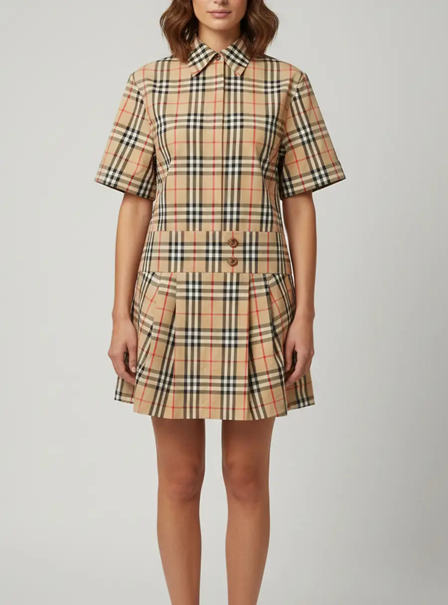 Burberry Beige Vintage Check Cotton Shirt Dress S