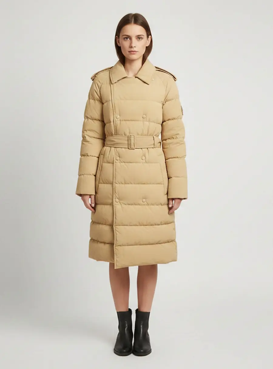 Burberry Beige Nylon Quilted Double Breasted Puffer Coat S