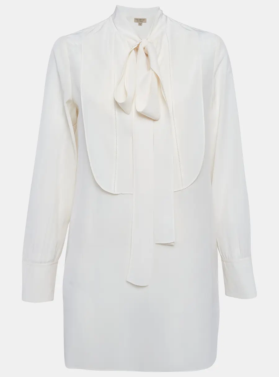 Burberry Cream Silk Neck Tie Long Sleeves Top M