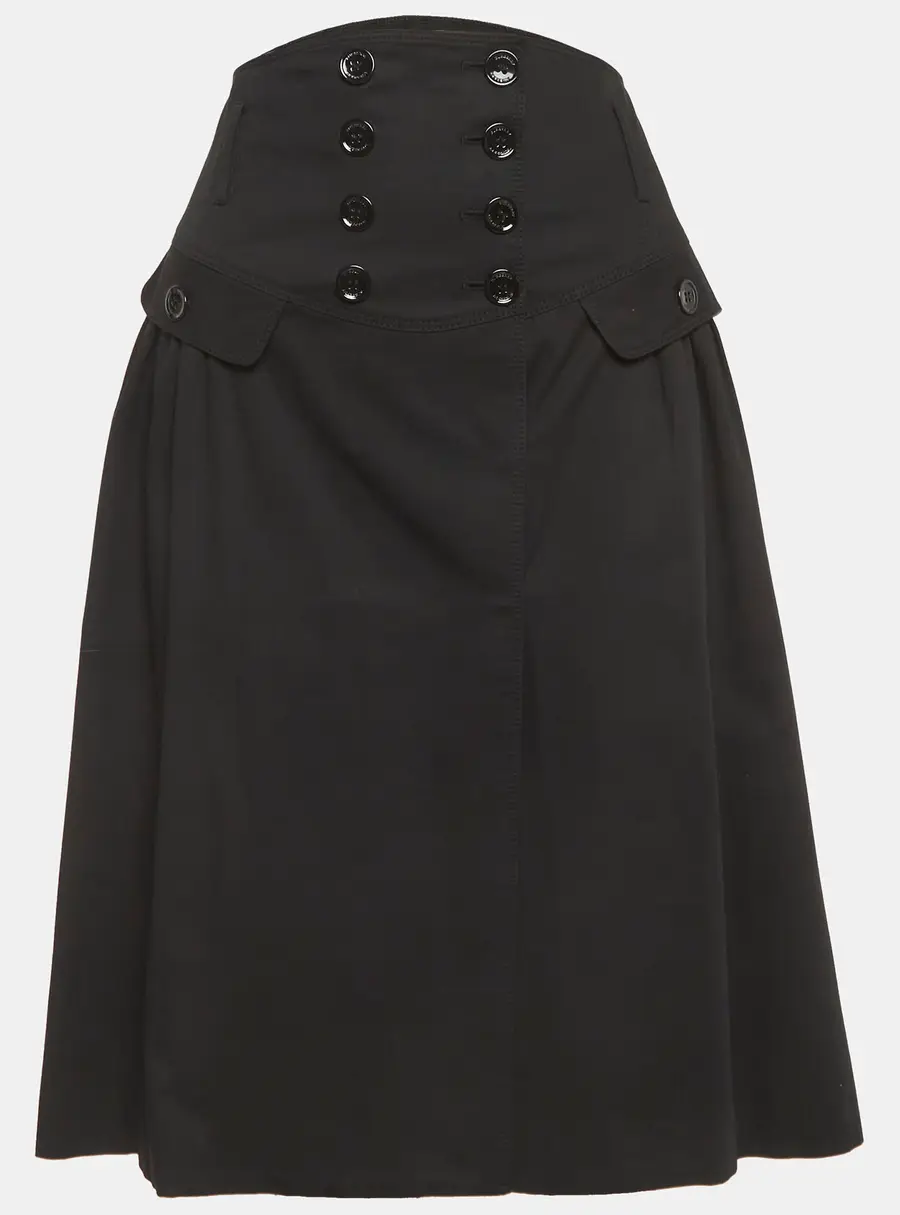 Burberry Black Gabardine Buttoned Pencil Skirt M
