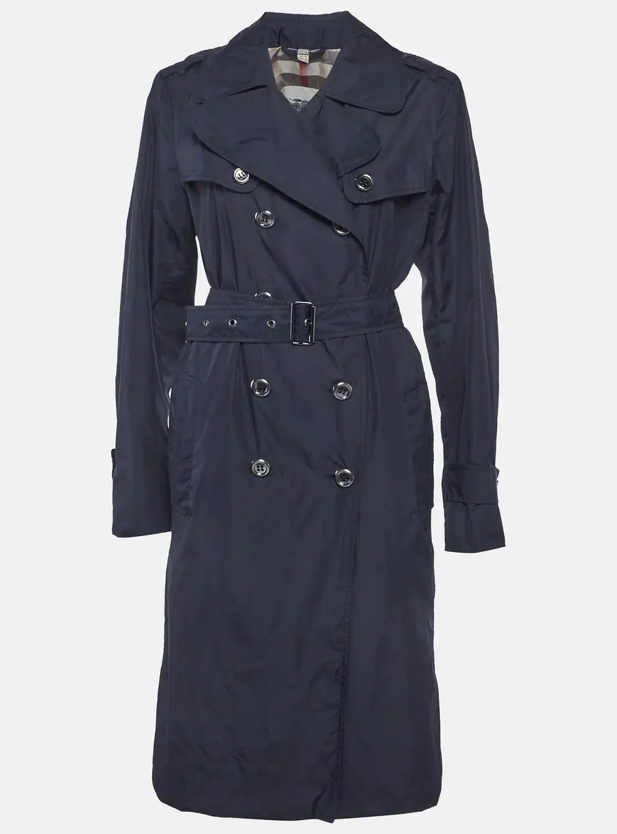 Burberry  Blue Nylon Double Breasted Coat L
