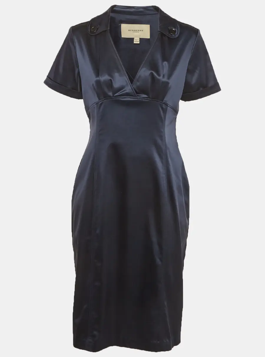 Burberry Navy Blue Satin Collared Mini Dress M