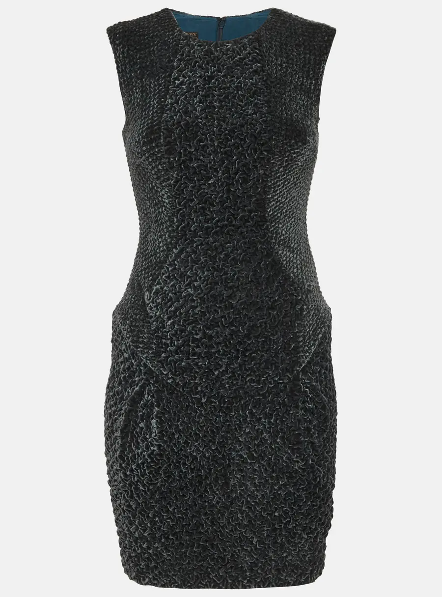 Burberry Green Velvet Smocking Textured Shift Mini Dress S