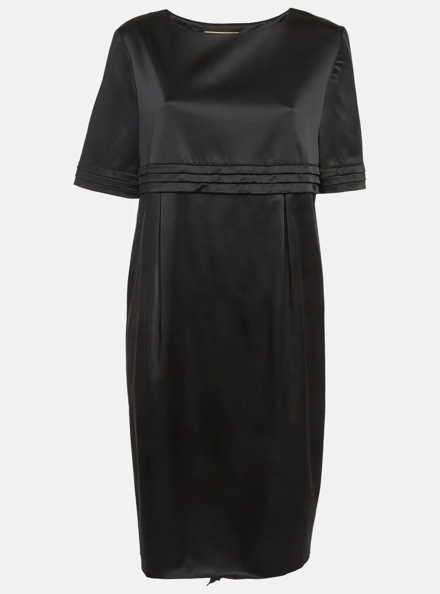 Burberry Black Satin Pleated Midi Dress L