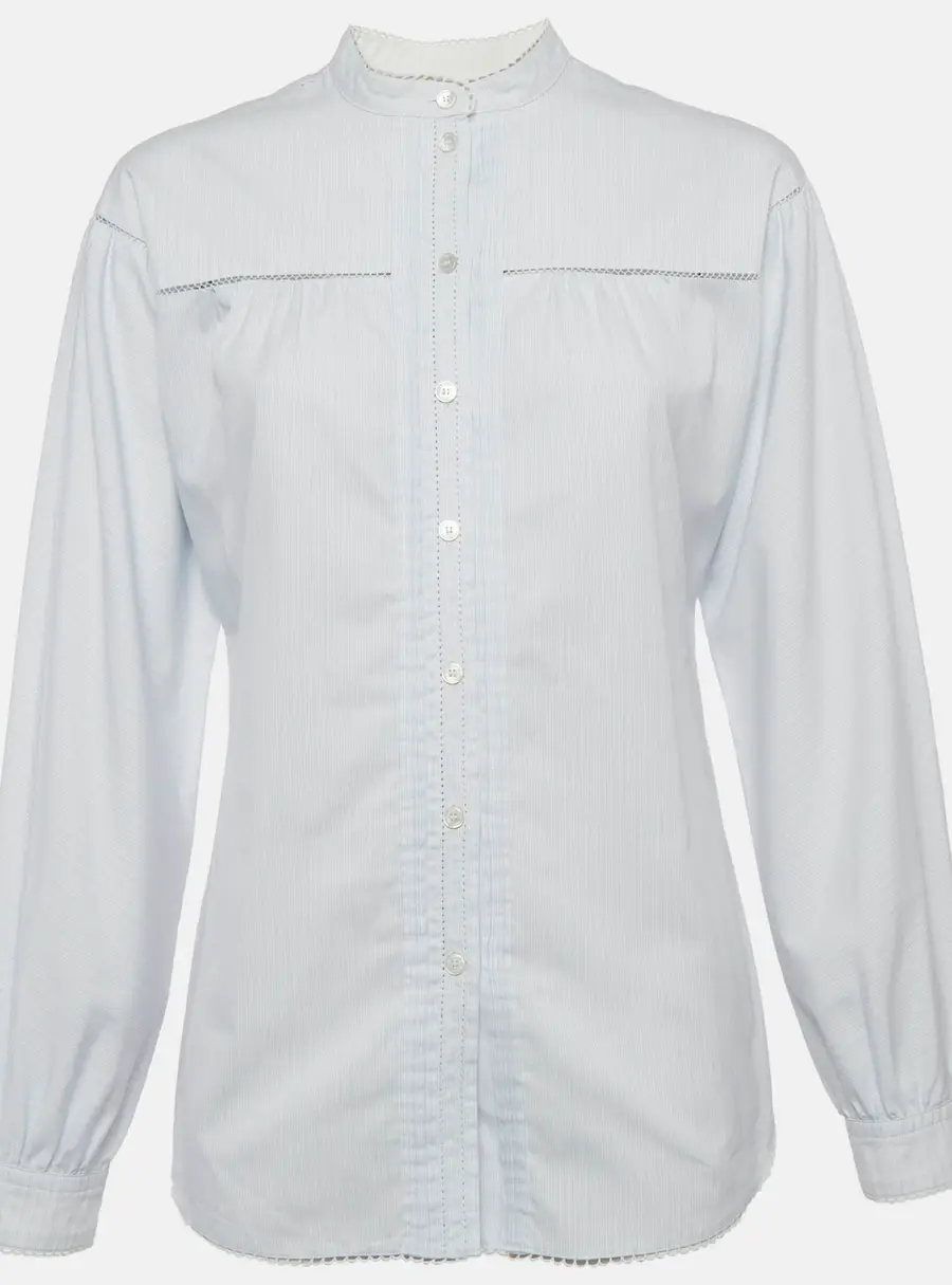 Burberry Blue/White Striped Cotton Puff Sleeves Blouse S
