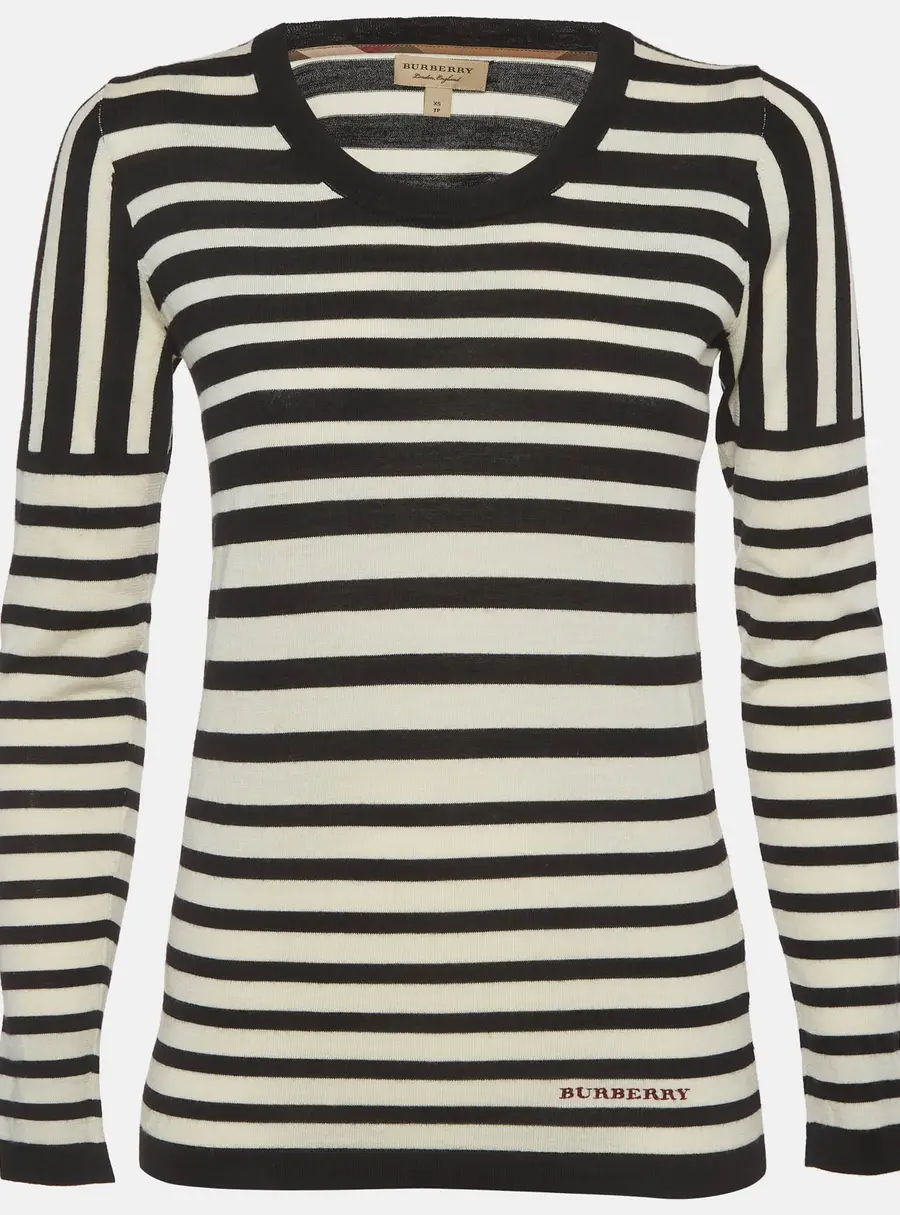 Burberry Black/White Striped Wool Knit Top XS