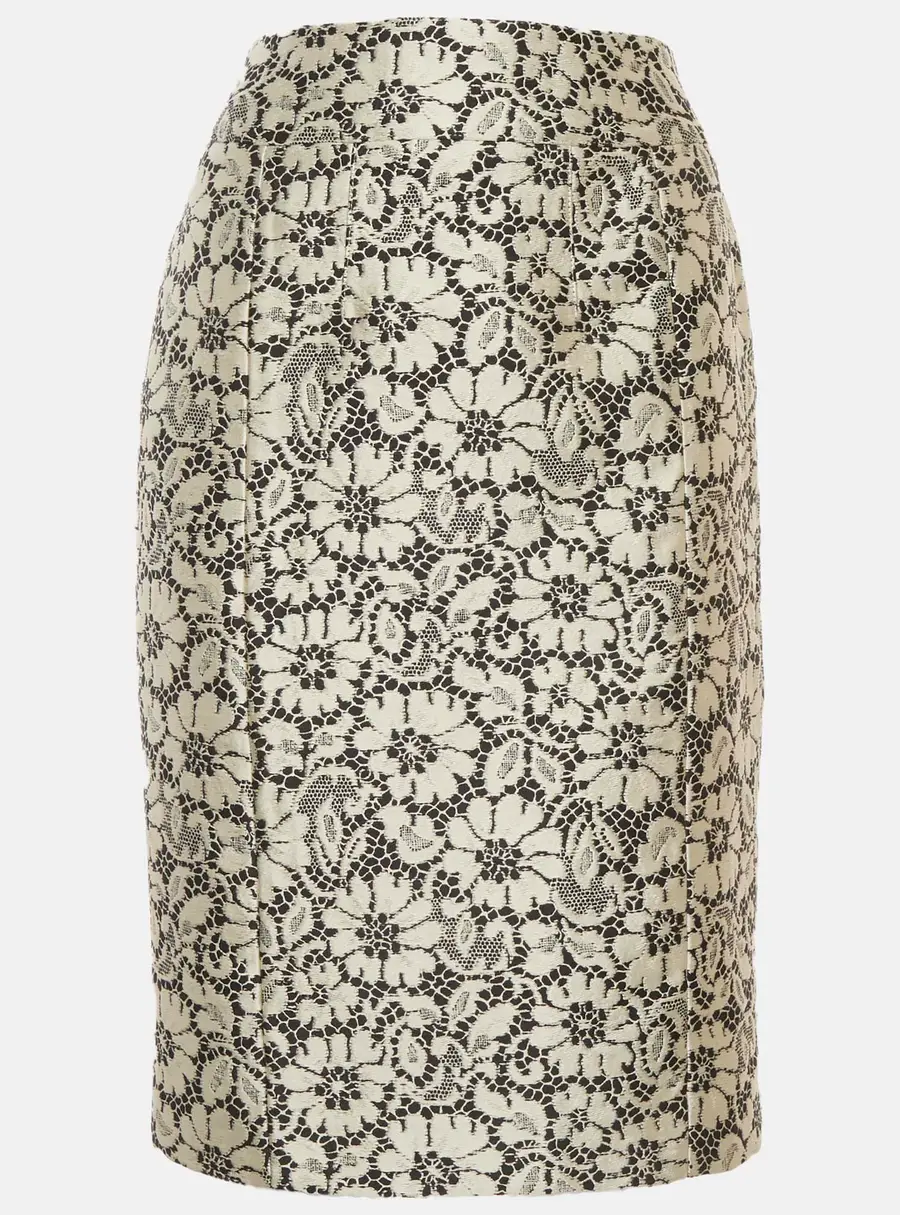 Burberry London Black/Off-White Brocade Lace Pencil Skirt M