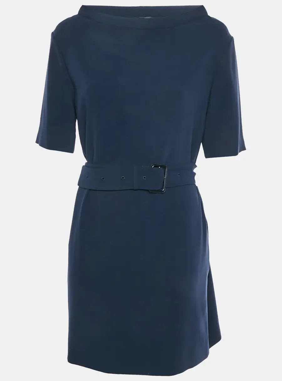 Burberry Navy Blue Crepe Belted Mini Dress S