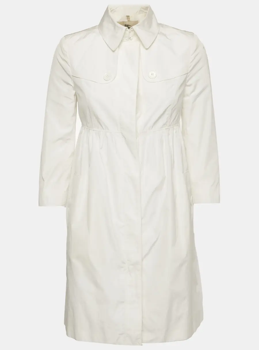 Burberry White Synthetic Pleated Coat S