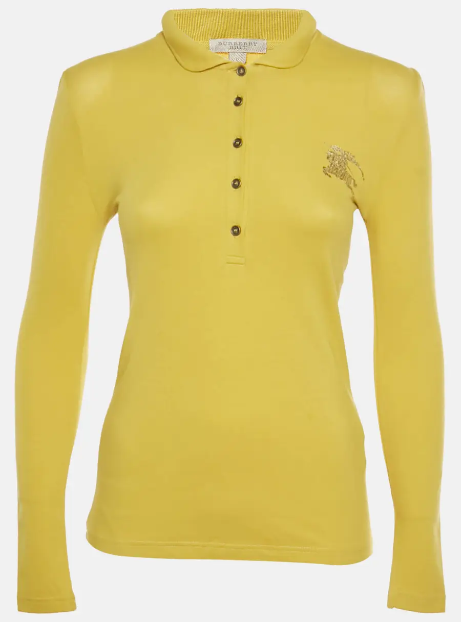 Burberry Brit Yellow Logo Graphic Pique Knit Polo Shirt S