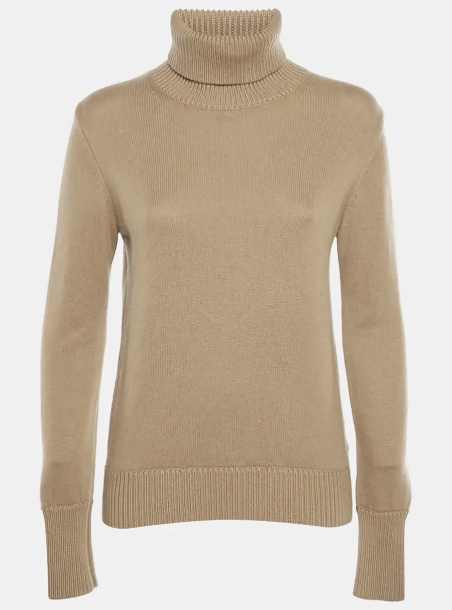 Burberry Beige Wool Knit Logo Embroidered Turtle Neck Sweater S
