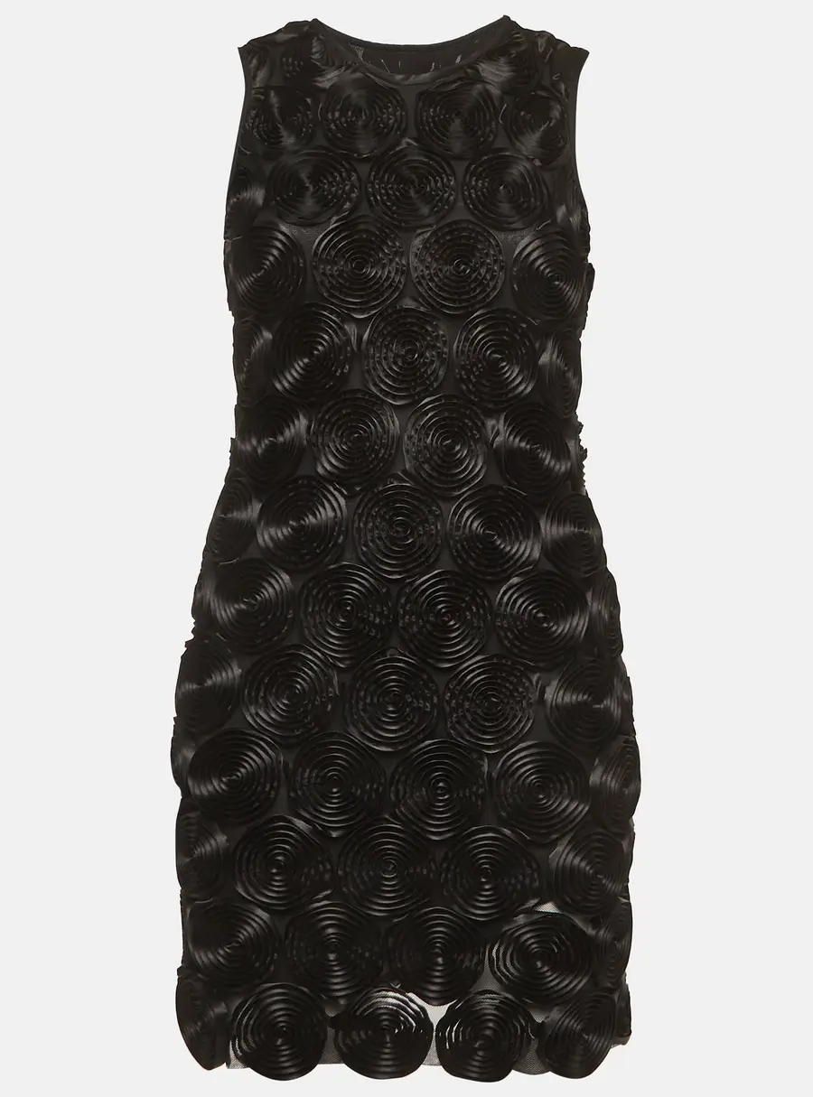 Burberry Black Satin Spiral Rose Mini Dress M