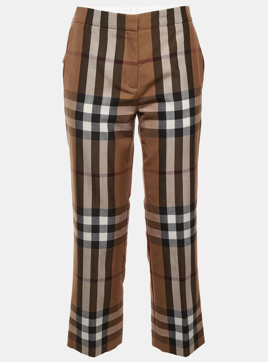 Burberry Brown Giant Checked Brown Wool Trousers S